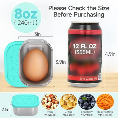 SOPHICO Stainless Steel Snack Containers for Kids, 8 oz Small Food Storage Container 1 Cup with Silicone Lid - Perfect 304 Metal Toddler Lunch Box for Daycare and School, Leak Proof (MIX, 4 PACK)