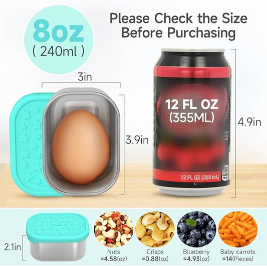 SOPHICO Stainless Steel Snack Containers for Kids, 8 oz Small Food Storage Container 1 Cup with Silicone Lid - Perfect 304 Metal Toddler Lunch Box for Daycare and School, Leak Proof (MIX, 4 PACK)