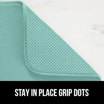 GORILLA GRIP Ultra Water Absorbent Microfiber Dish Drying Mat 2 Pack, Quick Dry Thick Mesh, Slip Resistant Pad for Sink Dishes or Under Rack, Kitchen Counter Accessories, Machine Wash, 18x16, Mint