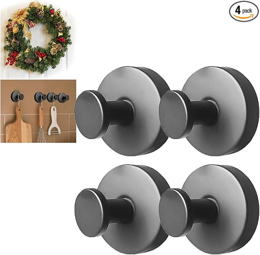 Zloeoa 4Pcs Suction Cup Hooks, Wreath Hangers for Front Door, Strong Hold No Drill Hangers for Bathroom, Kitchen, Glass, Tile, Perfect for Wreaths (Black)