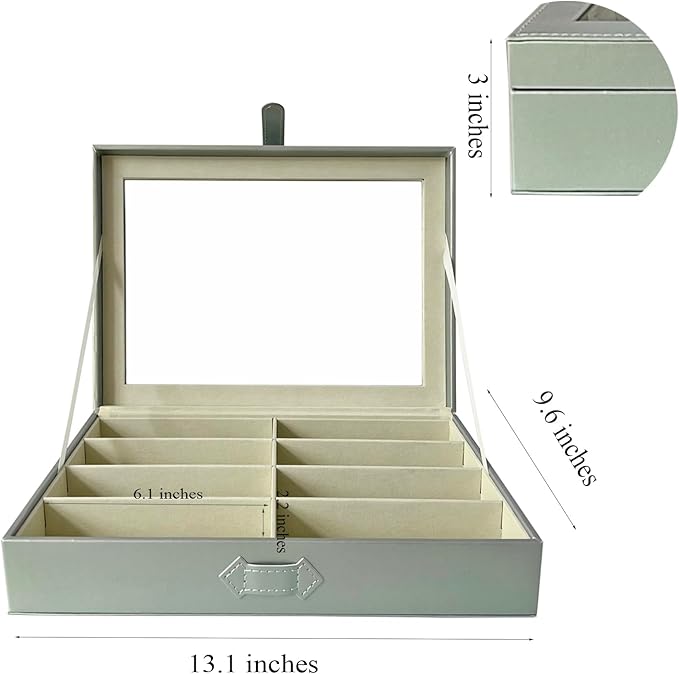 UnionPlus 8-Slots Sunglasses Case Organizer, Eyeglass Glasses Display Holder Collector, Multiple Sunglasses Storage Case, Pearly-lustre Green