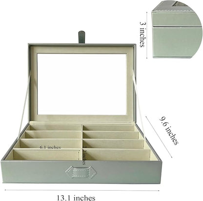 UnionPlus 8-Slots Sunglasses Case Organizer, Eyeglass Glasses Display Holder Collector, Multiple Sunglasses Storage Case, Pearly-lustre Green