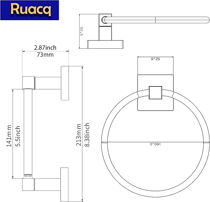 Ruacq Matte Black Toilet Paper Holder Towel Ring Bathroom Accessories Hardware Set Double Post Pivoting Toilet Roll Holder Square Stainless Steel and Zinc Alloy Modern Wall Mounted 2 Pieces
