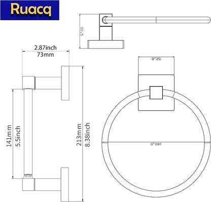Ruacq Matte Black Toilet Paper Holder Towel Ring Bathroom Accessories Hardware Set Double Post Pivoting Toilet Roll Holder Square Stainless Steel and Zinc Alloy Modern Wall Mounted 2 Pieces