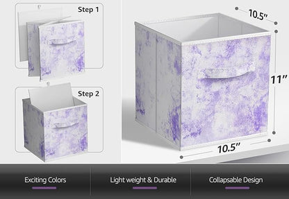 Sorbus Collapsible Storage Bins - 11" Sturdy Foldable Fabric Storage Cubes with Handle - 4 Tie-Dye Purple Organization and Storage Baskets for Organizing Pantry, Closet, Nursery, Dorm, Toy Storage