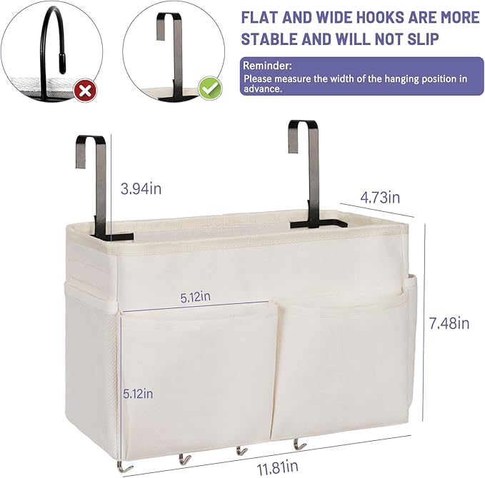 Frjjthchy Bedside Storage Organizer 5 Pockets with 4 Hooks Hanging Storage Bag for Headboards/Bunk Bed (2Pack White)