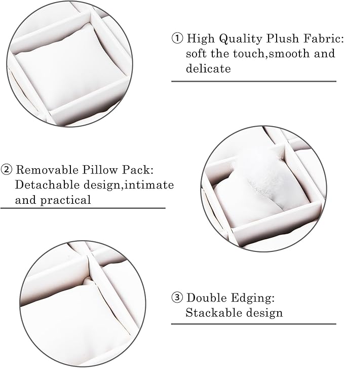 Polmart Stackable 12-Grid Jewelry Tray with Pillow, White Leatherette (2-Pack)
