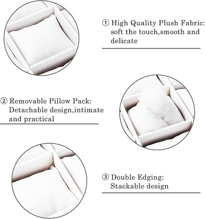 Polmart Stackable 12-Grid Jewelry Tray with Pillow, White Leatherette (2-Pack)