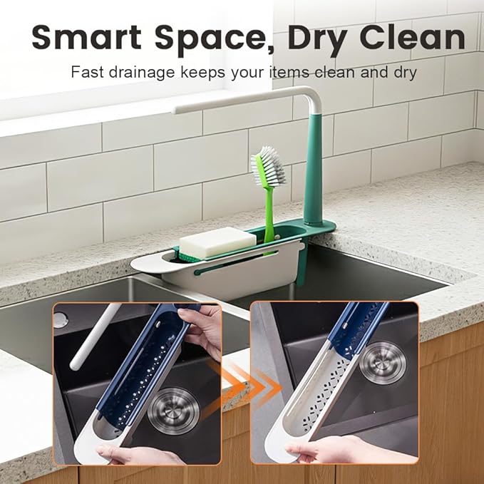 Jurfest Upgraded Extendable Sink Storage Rack,Sponge Holder For Kitchen Sink,Kitchen Gadgets (Black)