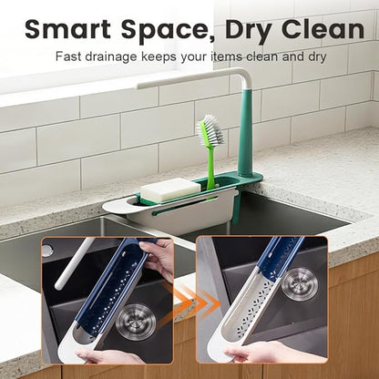Jurfest Upgraded Extendable Sink Storage Rack,Sponge Holder For Kitchen Sink,Kitchen Gadgets (Green)