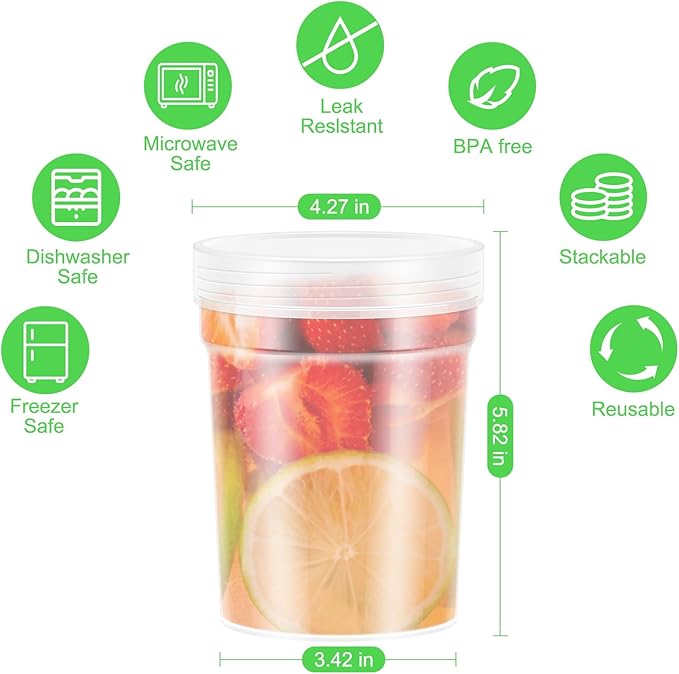 LEAWALK 32 oz -12 Pack Reusable Food Freezer Storage Containers with Lids, BPA Free Twist Top Deli Container, Leak Proof, Stackable, Microwave and Dishwasher Safe