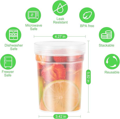 LEAWALK 32 oz -12 Pack Reusable Food Freezer Storage Containers with Lids, BPA Free Twist Top Deli Container, Leak Proof, Stackable, Microwave and Dishwasher Safe