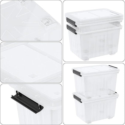 Kiddream 50 Quarts Clear Plastic Latching Boxes with Wheels, Large Storage Bins with Lids Set of 4