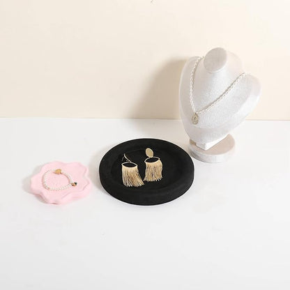 GemeShou Round Jewelry Organizer Plate, Top Microfiber Velvet Jewelry Display Tray, Empty Jewelry Showcase Tray for Necklaces, Bracelets, Rings, Earrings (Black-Small, 5.9 x 5.9 in)
