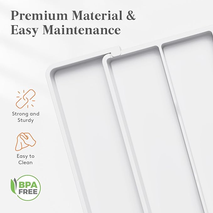 Lifewit Cooking Utensil Drawer Organizer, Expandable from 11 to 18 inches, Adjustable Cutlery Silverware Tray, Plastic Flatware Spatula Holder, Kitchen Tools Gadgets Storage Divider, White