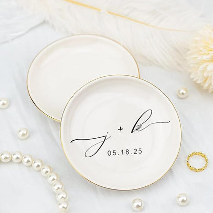 LullabyMall Custom Engagement Ring Holder Ring Dish, Custom Wedding Gifts for Couple, Bridal Shower Couple Jewelry Tray, Monogrammed Engagement Wedding Gifts for Bride 2