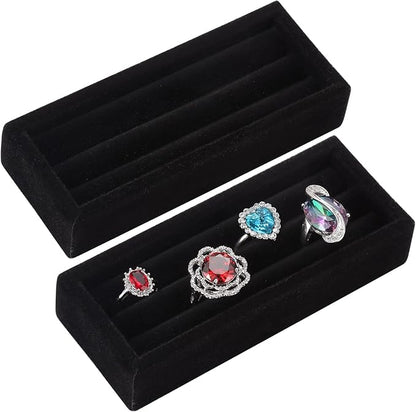 Valyria 2 Slots Velvet Small Ring Organizer Set of 2 Earrings Trays Showcase Display Storage Insert Holder for Jewelry Box, Drawer, Dresser
