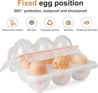 FantasyDay 6 Grids Egg Holders, Sturdy Shockproof Durable Egg Cartons Egg Containers With Lid for Refrigerator - Large Capacity Egg Organizer Box for Home Kitchen Outdoor Picnic Hiking Storage