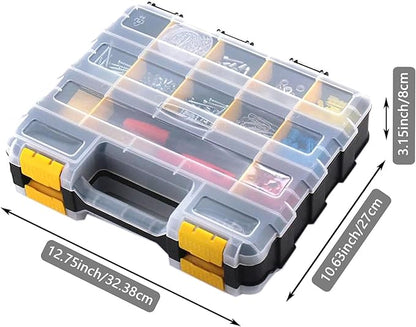 Hardware Organizer Box 34 Compartments Small Parts Organizer with Removable Dividers Durable Plastic Double Side Tools Box Screw Organizers For Nuts, Bolts, Screws, Nails 2Pack