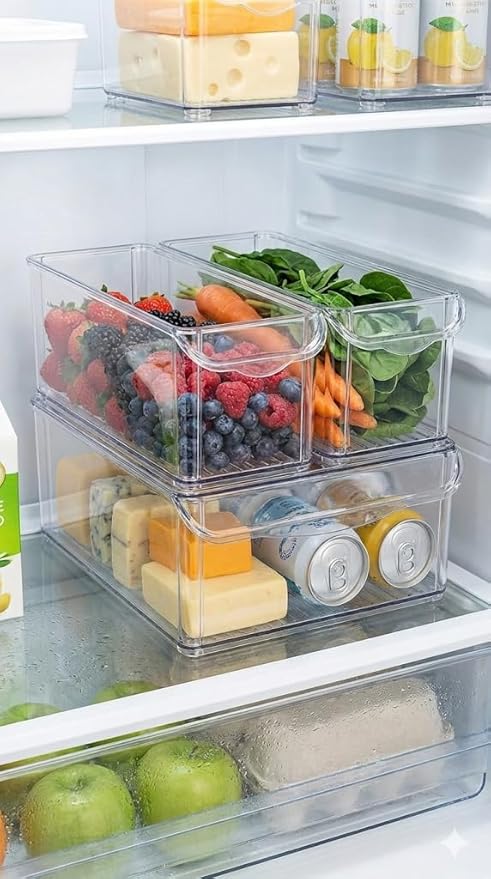 Clear Refrigerator Organizer Bins – Stackable Fridge Storage Containers for Kitchen, Pantry & Freezer – BPA Free Acrylic Baskets (5-Piece Set)