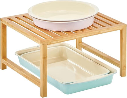 mDesign Wooden Stackable Storage Shelf - Food and Kitchen Organizer for Cabinet, Pantry Shelves, Countertop, Cabinet - Echo Collection - Natural Bamboo