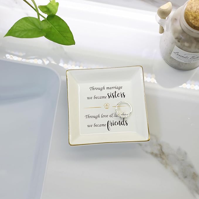 HOME SMILE Ceramic Ring Dish Decorative Tray Gifts For Sister In Law, Birthday, Christmas, Wedding Gifts