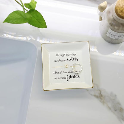 HOME SMILE Ceramic Ring Dish Decorative Tray Gifts For Sister In Law, Birthday, Christmas, Wedding Gifts