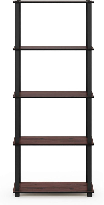 Furinno Turn-N-Tube 5-Tier Multipurpose Shelf / Display Rack / Storage Shelf / Bookshelf, Square Tubes, Dark Cherry/Black
