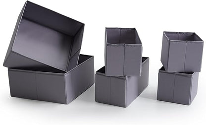 TYEERS Drawer Organizers, Durable Fabric, Washable, with Base Support Boards, Small Storage Boxes for Bathroom, Closet, Dresser, Set of 6, Dark Grey