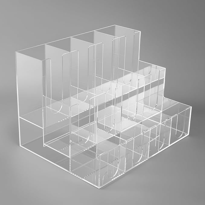 CiaoHER Large Acylic Coffee Cup and Lid Dispenser with 12 Compartments, Counter Top for Coffee Station to Organize Disposable Cups, for Home or Office Use (Clear)