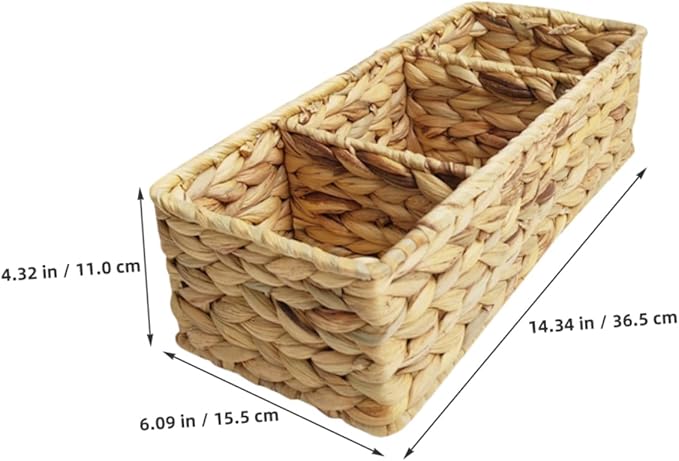Woven Section Storage Basket Handwoven Organizer for Kitchen Cutlery Office Supplies Bathroom Essentials Compact Stylish Desktop Storage