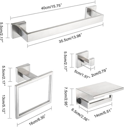 4-Pieces Bathroom Accessories Set, Towel Bar Towel Racks Towel Holder Toilet Paper Holder Stainless Steel Bathroom Hardware Set Wall Mounted Towel Racks for Bathroom, Brushed Nickel, 16 Inch
