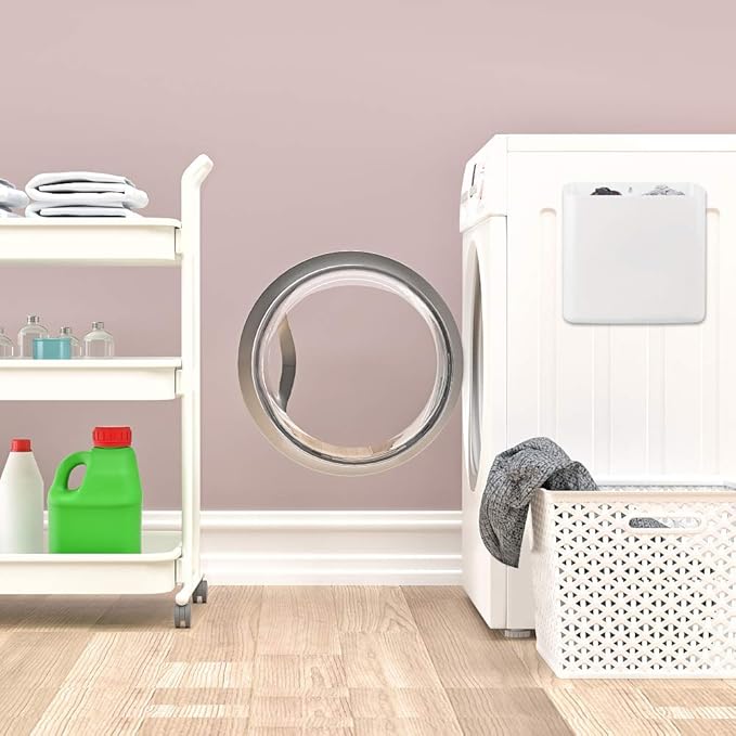 Lint Holder, Large Magnetic Laundry Bin for Dryer, Space-Saving Trash Container Hanging on Dryer, Washer or Wall Mount (White)