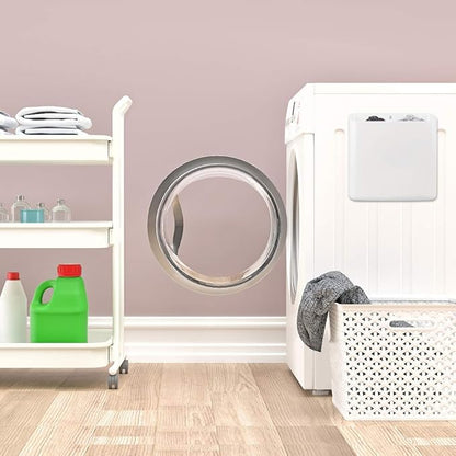 Lint Holder, Large Magnetic Laundry Bin for Dryer, Space-Saving Trash Container Hanging on Dryer, Washer or Wall Mount (White)