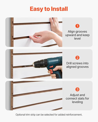 VEVOR Slat Wall Paneling, 4 x 4 ft, MDF Garage Slatwall with Modular Design, White Slat Wall Easy-to-Install Adjustable Slatwall Panel with Coupling Structure & DIY Cutting, Fits for Storage & Display