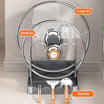 ROWPOZ Kitchen Pot Lid Storage Rack, New Multifunctional Stainless Steel Pot and Pan Organizer with Removable Drip Tray, Lid Holder While Cooking, Lid And Spoon Rest (Begie Single)