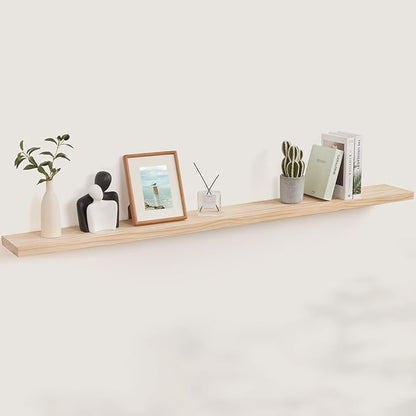 Fun Memories Floating Shelves 72 Inches Long - 8 Inch Deep Rustic Solid Wood for Storage - Farmhouse Wall Mounted for Living Room - Heavy-Duty Metal Bracket - 72" W x 8" D - Natural Unfinished for DIY