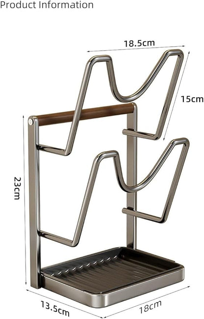 EHZBRCN 1Pc Kitchen Pot Lid Storage Rack, 2026 New Multifunctional Pot Lid Holder with Tray, Double-Layer Pots Lids Pan Organizer, Carbon Steel Kitchen Organizer Stand for Stove Top
