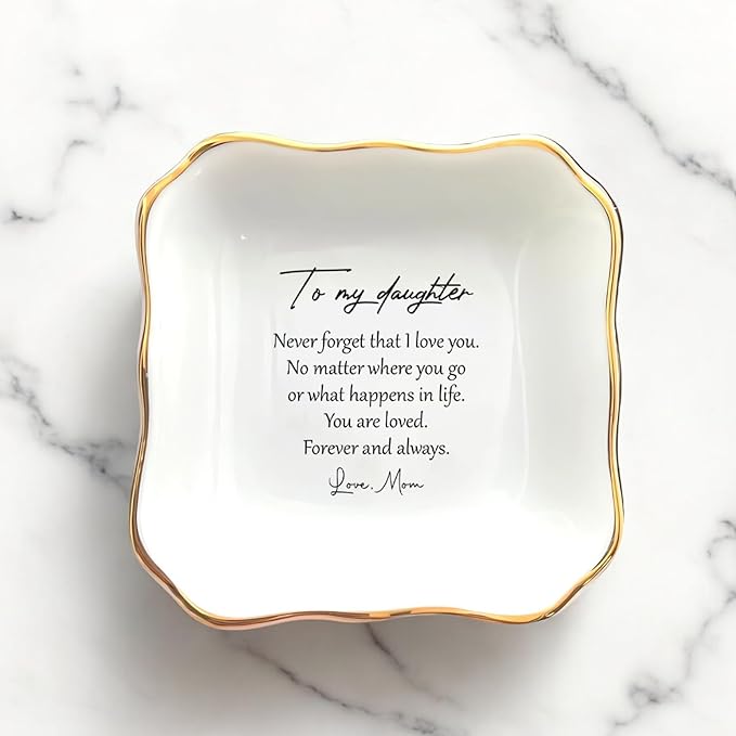To My Daughter Gift, Ceramic Ring Dish For Girl Bride From Mom, Jewelry Dish, Trinket Tray, Daughter Birthday Gift, Daughter Present, Wedding Gift, Mother And Daughter, Daughter In Law Gift…