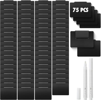 Mr. Pen - Storage Bin Labels Clip On Set Bulk, 77 pcs, 75 Removable Bin Labels Clip On with 2 Chalk Markers, Black Plastic
