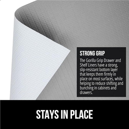 GORILLA GRIP DripGuard Shelf Liner, Non Adhesive Drawer and Kitchen Cabinet Protector, Slip Resistant BPA Free Smooth Surface Plastic Liners for Cabinets, Bathrooms, Closets, 12x120 Inch, Light Gray