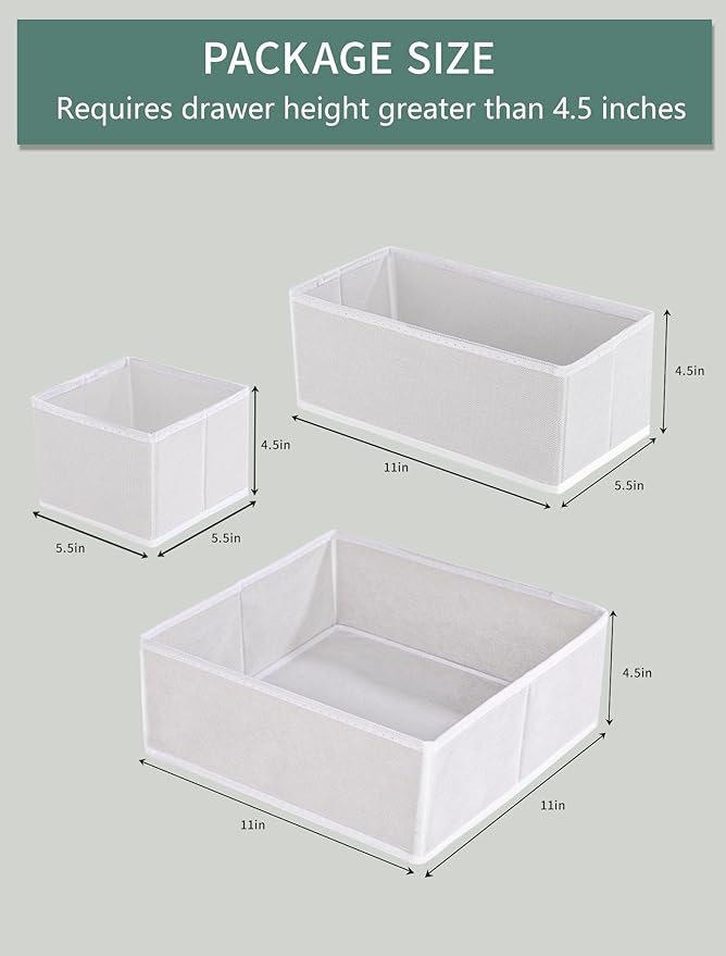 Drawer Organizer Set for Baby Clothes, Nursery Dresser Storage, Closet Dividers for Socks, Underwear, Bra (White, 12 pcs)