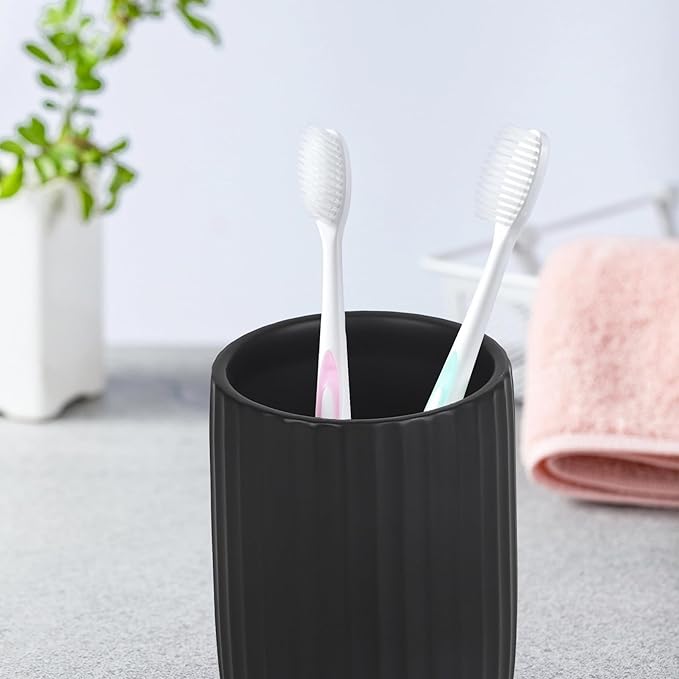 VivaBelle 8 oz Toothbrush Holders for Bathroom, Ceramic Tooth Brushing Dispenser, Small Tooth Brush Organizer for Countertop, Toothpaste Storage Stand, Tumbler Storage Cup for Makeup Brushes -White