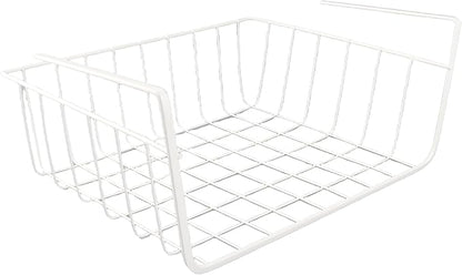 Under Shelf Wire Basket, All Metal Under Shelf Storage Basket Strong Load Bearing for Desk for Office for Bookshelf (L White)