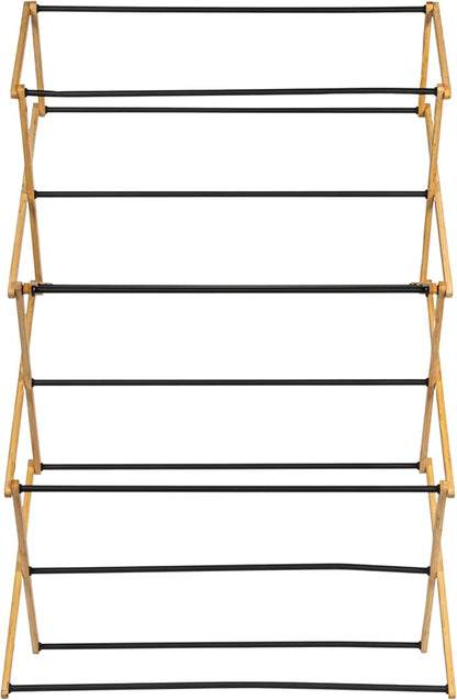 Household Essentials Bamboo Folding Clothes Drying Rack | Large Capacity, 14 Coated Metal Dowels, 28 Feet of Drying Space | Eco-Friendly, Collapsible Indoor Rack for Apartments, Homes & Dorms