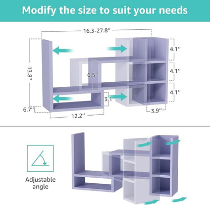 Desk Shelves Desktop Orgnizer Shlef - Purple Office Organization for Top of Desk Organizers and Accessories Corner Bookshelf Table Top Shelving Small Hutch Decorations for Women Office
