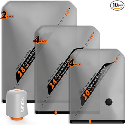 Rechargeable Wireless Pump Travel Storage Bags Set - 10 Pack Portable Space Saver Bags for Travel & Home - Vacuum Compression Packing Seal for Clothes, Blankets, Seasonal Storage