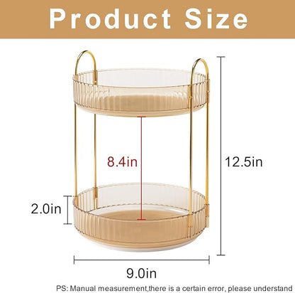 INVSSENE 360 Rotating Makeup Organizer, Yellow, Unisex, 2 Tier Countertop Storage, Large Capacity, Cosmetics, Perfume, Skincare, Lipsticks