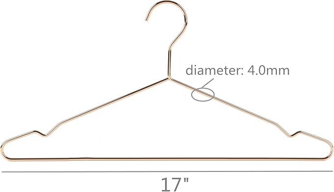 Better to U 17 Inch Heavy Duty Slim Metal Clothes Hanger for Shirts, Blouses, Coats, Suits, Wedding Dresses - Space Saving, Rose Gold, 20 Pack