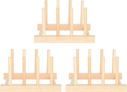 Estink Wooden Dish Drying Rack, 3 Set Multifunctional Drain Rack for Kitchen, Dinner Plate Storage, 5.5 x 5.3 x 3.9in